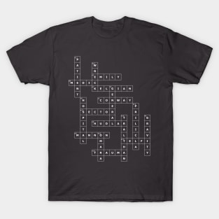 (1962HS-D) Crossword pattern with words from a famous 1962 science fiction book. [Dark Background] T-Shirt